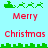Pixel art animation of Santa's sleigh with reindeer and 'Merry Christmas' text on light blue background, showing two distinct reindeer counts and cityscape variations.