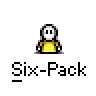 Animated contact sheet of a pixel art buddy icon showing sequential frames with text bubbles and character interactions on gray background.