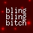 Pixelated text 'bling bling bitch' in white on dark red background with scattered red squares.