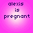 Four identical pixelated text displays on a pink gradient background, each reading 'alexis is pregnant' in dark purple letters.