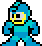 Two pixel-art characters in blue and cyan armor with yellow faceplates stand side-by-side against a gray background.