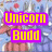 Animated pixel art featuring a pink unicorn-like creature and purple rabbit-like creatures with text overlays.