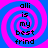 Four identical spiral-patterned with blue and pink colors display the text 'alli is my best frind' in black pixelated font