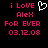 Pixelated text in bright pink on black background with a white heart symbol, showing 'i LoVE Alex For EVER 03.12.08' across two side-by-side frames.