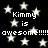 Black background with white stars and repeated text 'Kimmy is awesome!!!!!' in pixelated font.