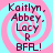 Four identical display text over a pink and cyan spiral background with pixelated lettering