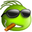 Green cartoon head with spiky hair, black sunglasses, and a brown cigar emitting smoke; four of identical icons