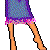 Pixelated cartoon character with blonde hair and purple skirt, showing multiple poses including full-body legs, torso, and head views.