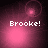 Pixelated pink and dark purple gradient background with 'Brooke!' text and shifting circular light effects.