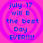 Four identical pixelated icons with pink backgrounds and blue text reading "july 17 will B the best Day EVER!!!!!" arranged in a