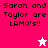 Pixelated text 'Sarah and Taylor are LAMO's!!' on pink and white backgrounds with a star icon changing color.