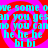 A static image with a bright pink background and red spiral patterns, featuring repeated cyan text in a pixelated font.