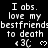 Static digital text-based image with repeated white pixelated text on black background, featuring 'I abs. love my bestfriends:bestfriends:bestfriends to death' and '«3C: ♥' symbols across multiple