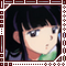 Pixelated anime-style character with black hair and green clothing, displayed in a of showing subtle facial expression changes
