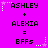 Pixelated text on bright purple background shows 'ASHLEY + ALEXIA = BFFs' with animated star and dot patterns changing across frames.
