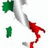 Pixelated map of Italy with green, white, and red vertical stripes forming the country's shape on a white background.