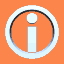 A silver circular frame rotates around a central symbol that alternates between lowercase 'i' and exclamation mark, set against an orange background.