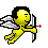 Animated contact sheet of a yellow winged figure holding a bow and arrow across 10 frames showing motion progression from drawing the bow to releasing an arrow.