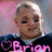 Pixelated image of a person with short light hair wearing dark clothing, pink heart symbols on left and right sides, and 'Brien' text in bright pink below.