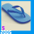 nine identical blue flip-flops on a light background, each with distinct colored borders and text variations below