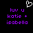 Pixelated icon with white heart symbol above purple text reading 'luv u kotie + isabella' on black background.