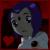 Pixelated static image of a stylized character with dark hair, large eyes, and a light-colored outfit against a red background.