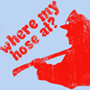 Red silhouette of a figure holding a long object with red text reading 'Where my nose at?' on light blue background.