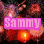 Two side-by-side pixelated images with pink text labels 'Sammy' and 'Lynn' over a dark background with glowing orange and red shapes.