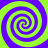 Four identical purple and green spiral patterns arranged in a on a solid green background