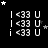 A black background displays a of pixelated '<33 U' text with white stars moving across the in a sequence of frames