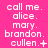 A static pink background displays repeated white text listing names with punctuation variations, including 'call me. alice. mary. brandon. cullen.' followed by symbols like +, ✩, x, ., ::, and :.;