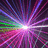 A pixelated image with a central burst of multicolored light rays on a dark background, surrounded by blue and gray containing text and symbols