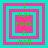 Four identical square icons arranged in a , each with layered pink and cyan borders surrounding green text reading "i luv rock n roll" on a cyan background