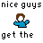 Pixelated image with gray background showing two cartoon figures, two stick-like objects, and scattered text fragments.