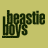 Animated contact sheet of six frames showing a Beastie Boys logo animation with rifle graphics on a yellow background.