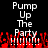 Pixelated text "Pump Up The Party" in white with red pixelated effects below on black background.