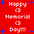 Red background with white text and blue stars; repeated phrases 'Happy <3', 'Memorial Day!!!!' in pixelated font across two identical