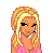 Pixelated image of a female character with blonde hair, blue eyes, and pink top; three separate sections show full body parts with text labels below.