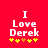 Red background with white text "I Love Derek" and five yellow/orange plus signs below.