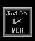 Static grayscale buddy icon featuring pixelated text and a Nike swoosh logo inside a framed border.