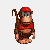 Pixel art monkey in red cap and shirt performs multiple actions including standing, turning, bending, and holding red objects against white background.