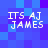 Pixelated text 'ITS AJ JAMES' on a blue-purple gradient background with four identical copies arranged in a