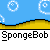 Animated contact sheet of SpongeBob SquarePants and Patrick Star in pixel art style with repeated text labels, showing sequential motion frames across a blue sky and yellow ground background.