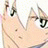 A 48x48 pixel animated buddy icon featuring a close-up of an anime-style character's face on the left and text elements on a black background on the right, displayed as a contact sheet with two frames.