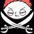 Pixelated cartoon face with red hair, closed eyes, and a neutral expression, wearing a black and white outfit with crossed arms and Japanese text below.