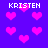 Pixelated image with purple background and pink hearts, displaying the name 'KRISTEN' in white block letters at four positions.