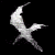 Four white bird-like figures on black background, each in distinct wing positions with one gray visible