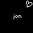 Pixelated white heart symbol above two identical 'jon' text labels on a black background.