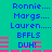 A turquoise background displays blue text names and a pink bar animation cycling through static frames.