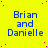 Yellow background with blue text 'Brian and Danielle' repeated in a pattern, scattered red dots across the surface